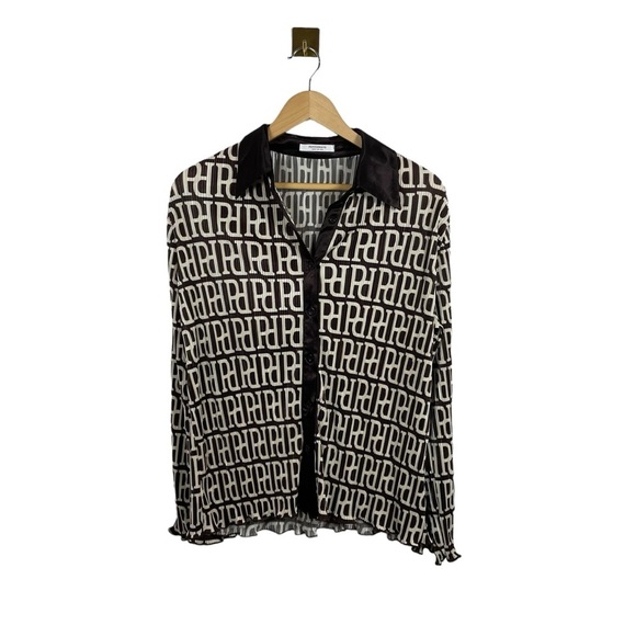 NWOT Peppermayo Change of Pace Logo Mania Blouse in Brown/White Size 2 - Picture 7 of 16